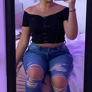 Black off the shoulder crop top